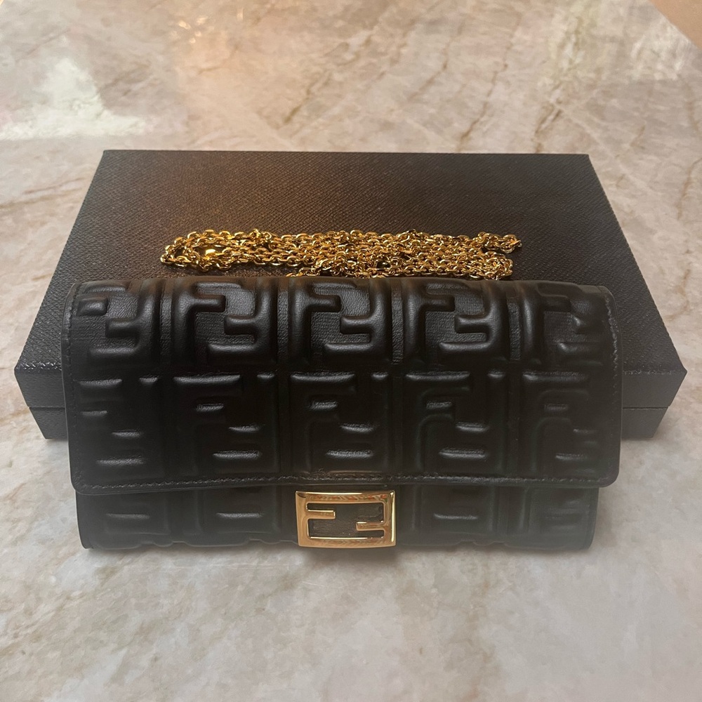 FENDI Embossed FF Baguette Continental Wallet on Chain